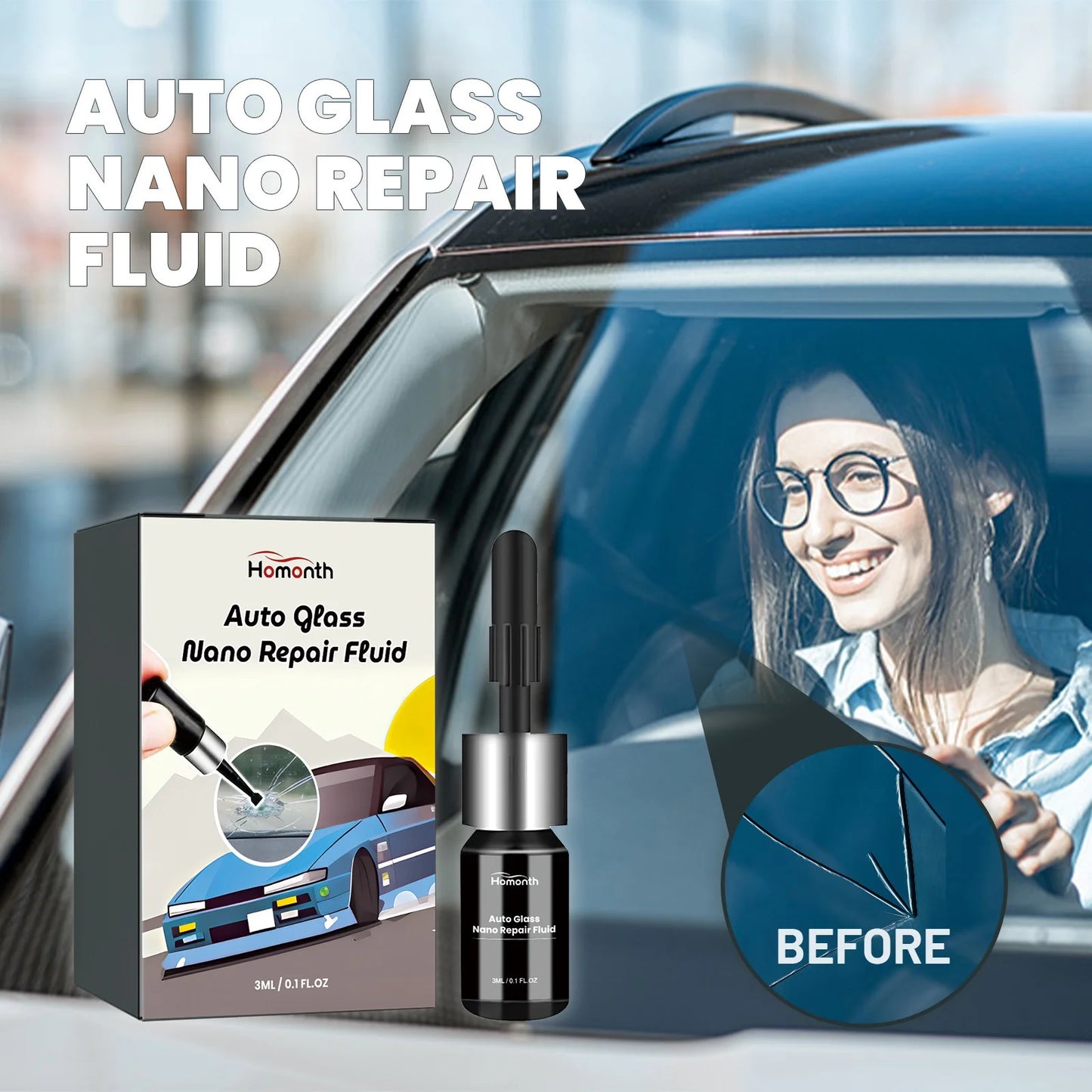 Windshield Automotive Glass Crack Nano Repair Fluid Kit